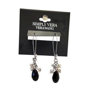 NEW SIMPLY VERA WANG Black Beaded Dress Unique Artistic Earrings Dangle Jewelry